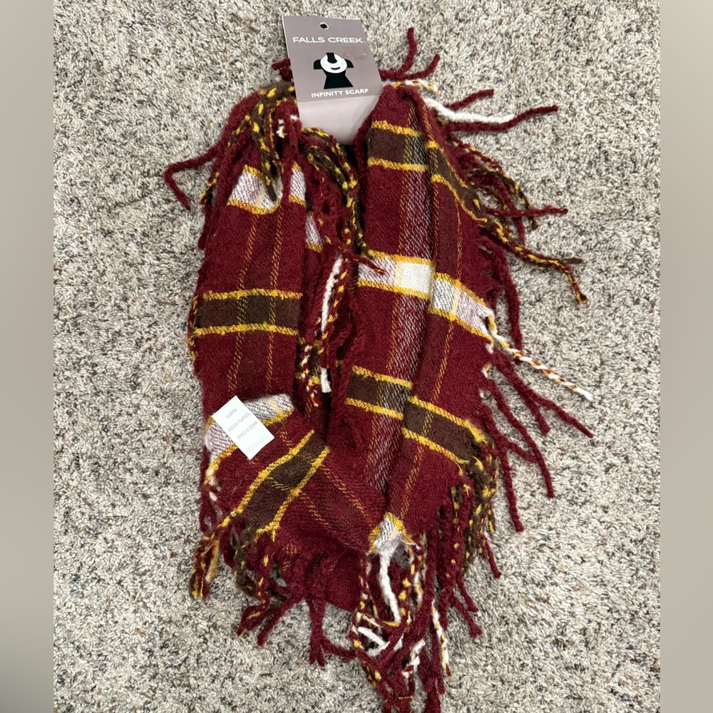 Falls Creek Burgundy and Yellow Infinity Scarf